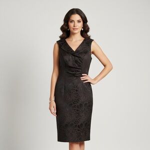 Brown and Black Floral Rushed Off the Shoulder Dress- Size 12